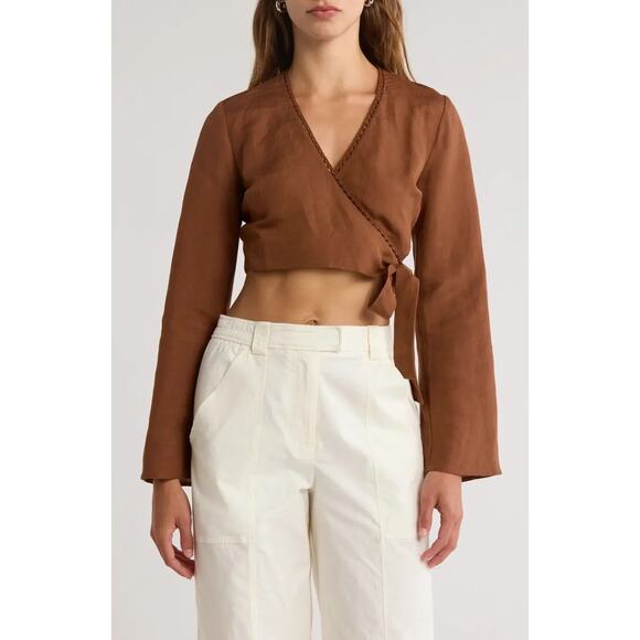 SIMKHAI Hailey Wrap Crop Crochet Trim Top Small - Picture 1 of 10